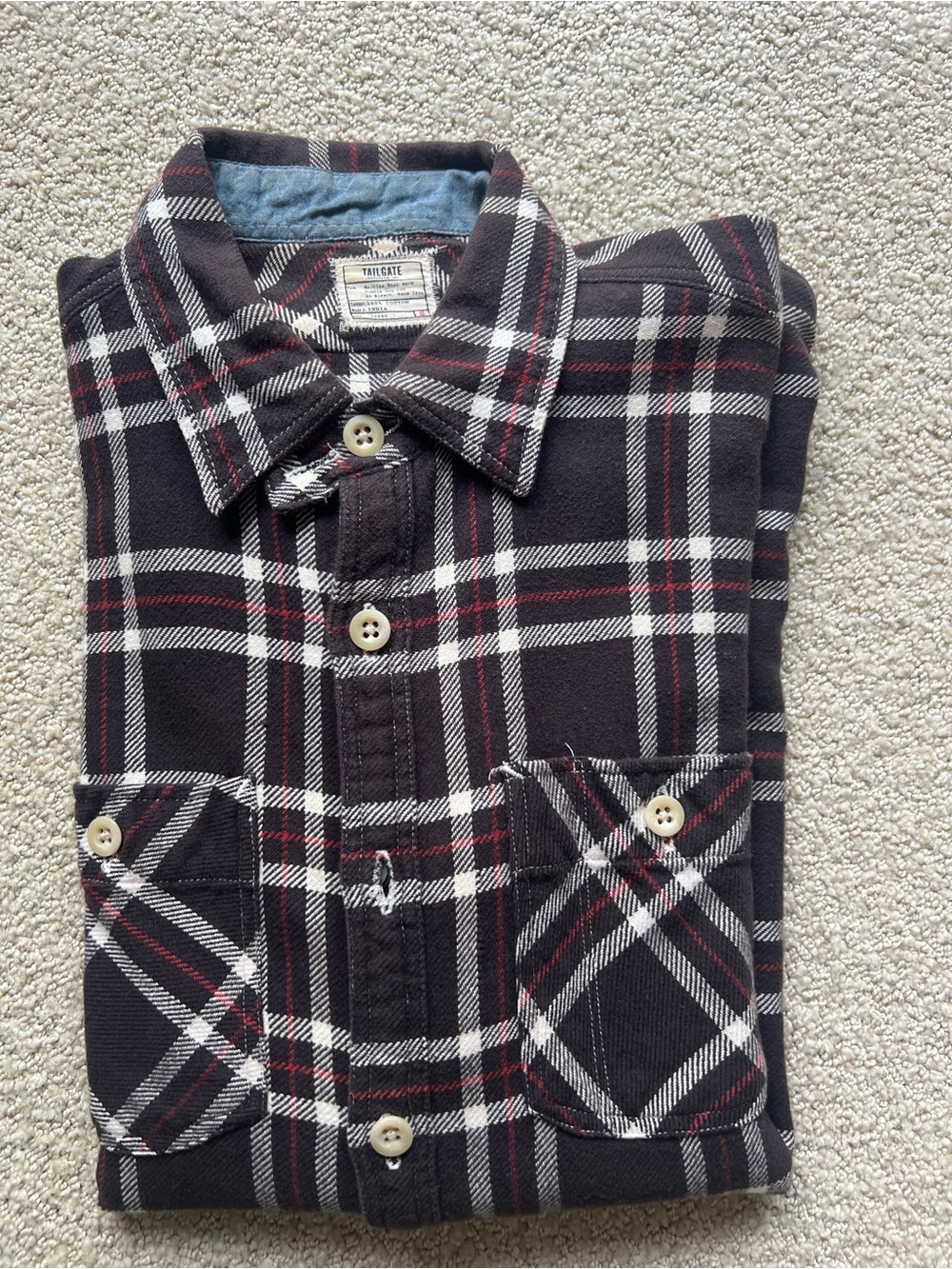 Men's Plaid Flannel Shirt with White and Red Check